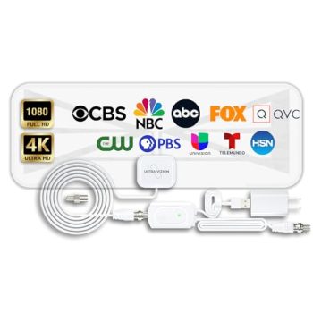Ultravizion TV Antenna, Amplified HDTV Digital Antenna with Signal Booster, Indoor Antenna for All Television, Free Local Channels, Support 4K 1080p Smart TV All Television, 16.5ft Coax Cable