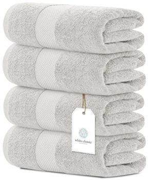 White Classic Luxury Cotton Bath Towels Large - | Highly Absorbent Hotel spa Collection Bathroom Towel | 27 inch X 54 inch | Set of 4 (Silver, 4)