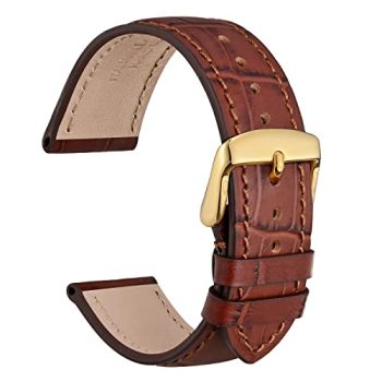 WOCCI 14mm Watch Band, Italian Leather, Embossed Alligator Grain, Gold Buckle (Brown)