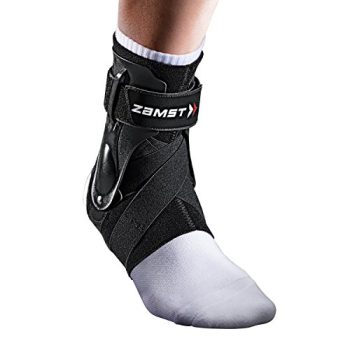 Zamst A2-DX Sports Ankle Brace with Protective Guards For High Ankle Sprains and Chronic Ankle Instability-for Basketball, Volleyball, Lacrosse, Football-Black, Left, Small