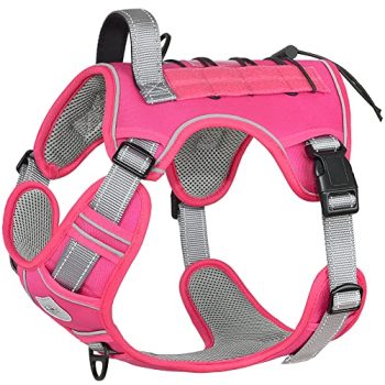 CBBPET Tactical Dog Harness for Small Medium Large Dogs No Pull Adjustable Harness Training Easy Control Pet Vest,Reflective Working Training (Rose Red, L(Neck 20-30, Chest 22-41))