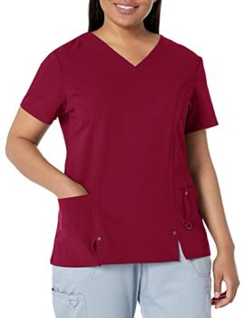 Dickies Women's Plus Size Xtreme Stretch V-Neck Scrubs Top, D-Wine, XXXXX-Large