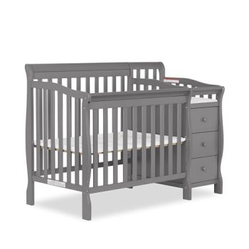 Dream On Me Jayden 4-in-1 Mini Convertible Crib And Changer in Storm Grey, Greenguard Gold Certified, Non-Toxic Finish, New Zealand Pinewood, 1" Mattress Pad