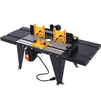 Electric Router Table, Universal Benchtop Router Table Top with Steel Stand & Adjustable Fence, Wood Working Precise Routing Table Craftsman Tool for Woodworking, Black