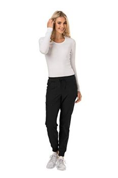 HeartSoul Jogger Scrub Pants for Women, Break On Through Stretch Fabric HS030, L, Black - Large,Black