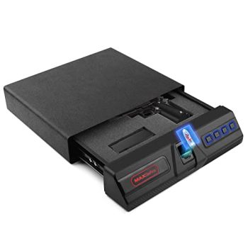MAXSafes Under Desk Drawer Gun Safe with Super Biometric Finger Vein Recognition Lock, Quick-Access and Slide-Away Handgun safe, 2 Pistols Safe Box, CA DOJ Approved
