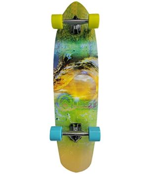 Quest Skateboards - Blue Lines Cruiser and Longboard - Unisex Youth and Adult Complete Kicktail Skateboards - Beginner Skateboard - 7-ply Hard Wood Chinese Maple Deck Shaped Longboards (36 inches)