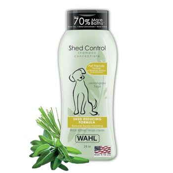 Wahl USA Shed Control Pet Shampoo for Dog Shedding & Dander – Lemongrass, Sage, Oatmeal, & Aloe for Healthy Coats & Skin – 24 Oz - Model 820005A